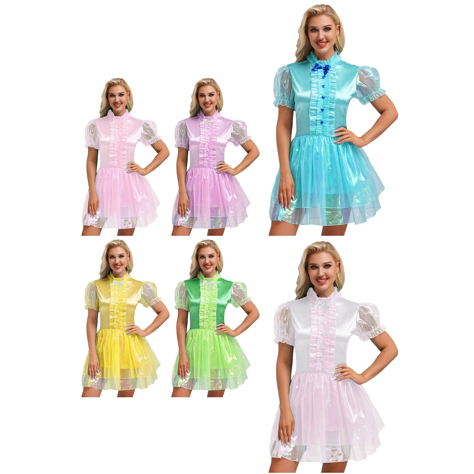 Costume donna maniche corte pigiama gioco di ruolo vestito San Valentino cameriera fiocco