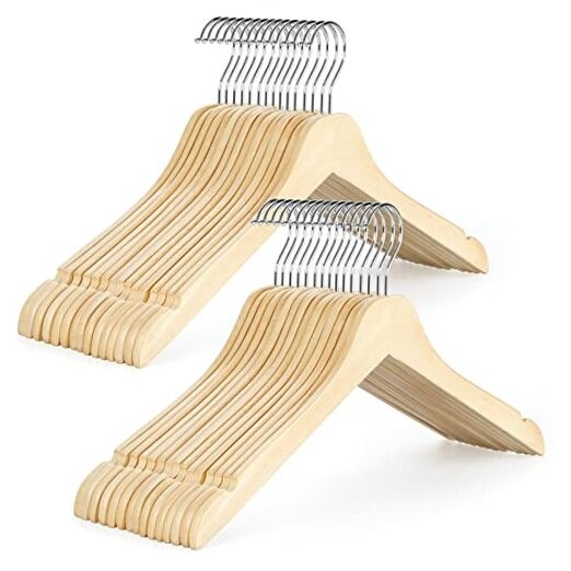  Wooden Hangers 30 Pack, 0.28-inch Slim & Durable 30 PCS Natural Rubberwood