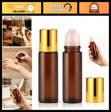 2 Pcs Rose Quartz Roller Bottles 50ml - Refillable Glass Roll-On for Essential O