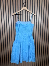 Ann Taylor Dress 0 / XS Womens Blue Corset A Line 100% Linen Pinstriped