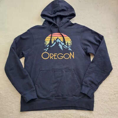 Port Company Hooded Sweatshirt Mens M Charcoal Gray Oregon Mountains Graphic