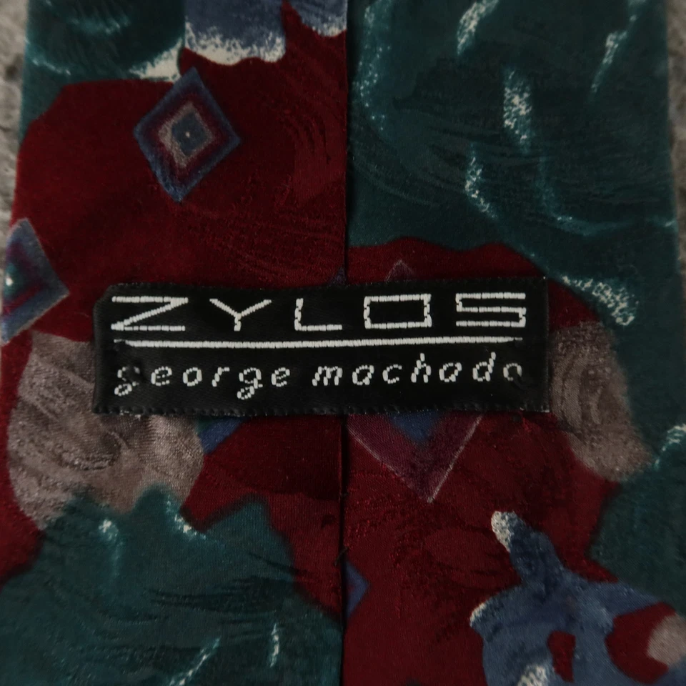 Corbata George Machado Verde Azul Geométrica 100% Seda Hecha en EE. UU. 3,75" Foto 3 de 4