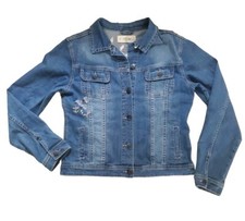 Lola Jeans Denim Jacket Cotton Blend Flower Embroidery Size Large