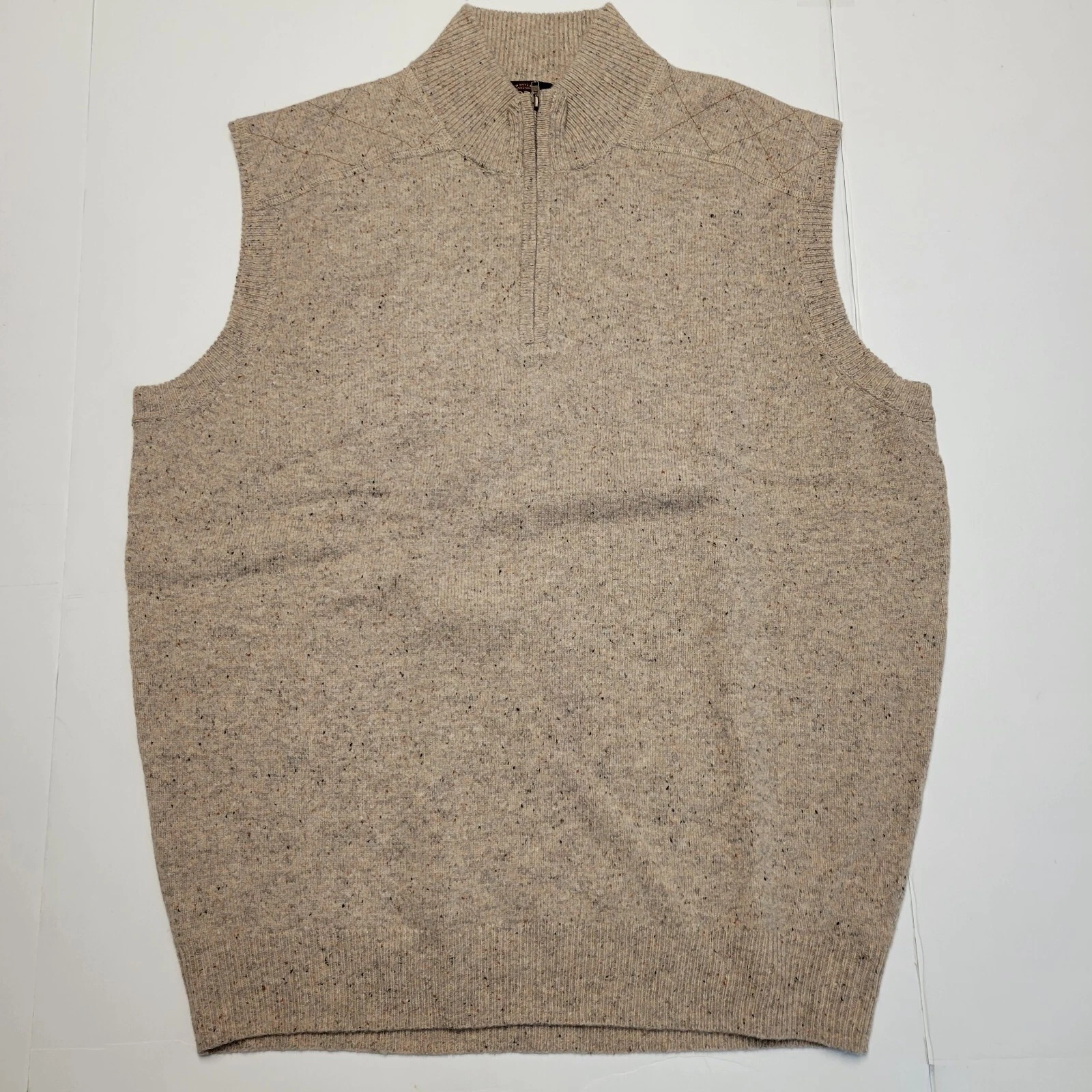 $149 Nwot GORDON Quarter Zip 100% MERINO WOOL Sweater Vest Men XL X-LARGE Beige