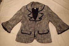 WHITE HOUSE BLACK MARKET blazer,JACKET,SZ 4 ,black white, ruffle w