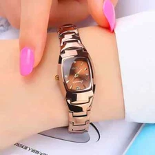 Luxury Classic Rose Gold Tungsten Stainless Steel Band Shinky Ladies Wristwatch