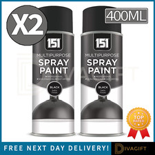2 x BLACK SATIN SPRAY PAINT 400ML FAST DRYING AEROSOL FOR WOOD METAL CARS WALLS