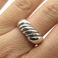 925 Sterling Silver Vintage Modernist Twisted Rope Ring Size 8.25