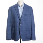 LEVANTO Sport Coat Blue Check Unlined Cotton Blend Blazer UK48S US38S