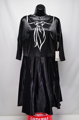 NWT Unique Vintage Trompe L'oeil Bow Tie Ricci Flare Dress Black 1X