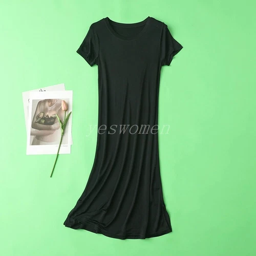 Women Mulberry Silk Long Shirts Short Sleeve Sleep Slips Dress Nightgown T Shirt - Bild 14 von 25
