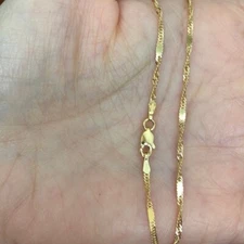 14K Solid Gold Flattened Link Singapore Chain Width 1.7mm in 16",18", 20"