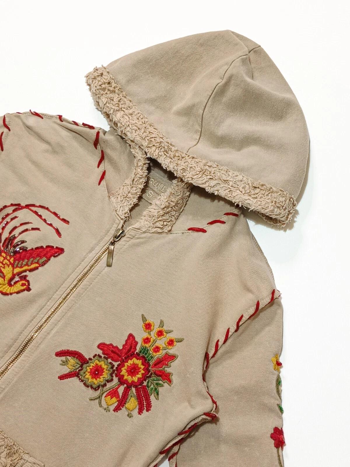 dsquared2 felpa con cappuccio ricamata pelliccia impreziosita S BEIGE BIRD FLOWER MSGM KENZO