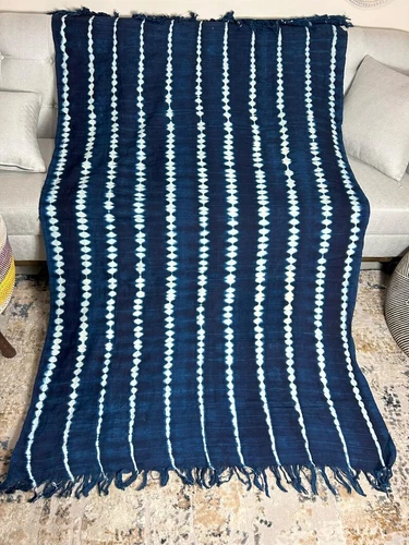 Authentic African Mudcloth Indigo Textile Boho Shibori Blanket Throw Tie Dye