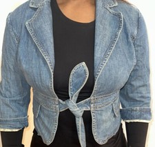 BANANA REPUBLIC Women's Light Blue Denim Jean Jacket Vintage Tie Front size 8