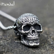 MENDEL Gothic Mens Biker Skull Pendant Necklace Men Stainless Steel Chain Silver