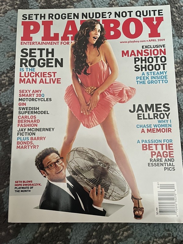 PLAYBOY MAGAZINE APRIL 2009 SETH ROGEN, MANSION PHOTO, JAMES ELLROY BETTIE PAGE
