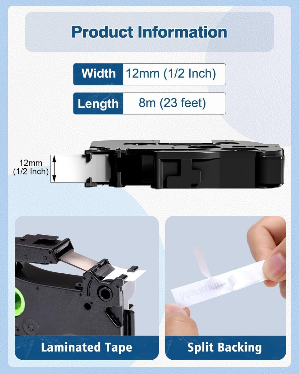 TZe-Schriftband 12mm / 9mm Für Brother P-Touch – Viele Farben, 8m Lang