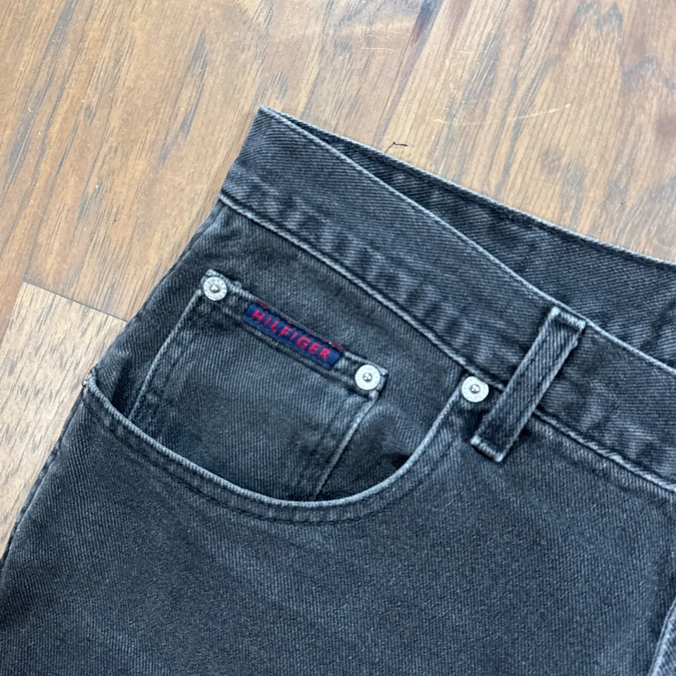 Pantalones Cortos Tommy Hilfiger De Colección Para Hombres 32 Negros Denim Calce Suelto Carpintero Y2K Foto 3 de 4