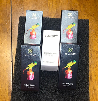 BLUESKY Lot 4-Gel Polish 2Yellow/2Pink 15ml & Shimmering Cuticle Oil 10ml  