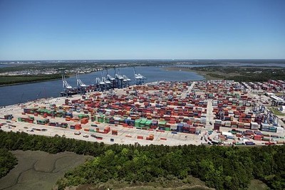 Charleston South Carolina 2017 Aerial View Shipping Container Yard Port