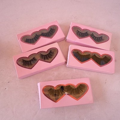 Unbranded Lot of 5 Pairs False Eyelashes Pink Heart Window Boxes New