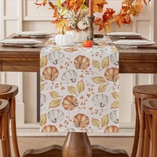 Orange Pumpkin Fall Table Runner 13 x 72 Inch, Autumn Thanksgiving Harvest Fa...