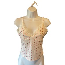 Y2K Women Babydoll Coquette Lace Trim Heart Camisole XS White Soft Girl Romantic