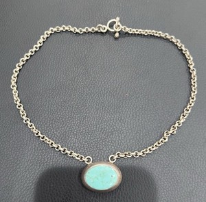 Turquoise Pendant Necklace Sterling Silver Oval Cabochon Chain Southwestern