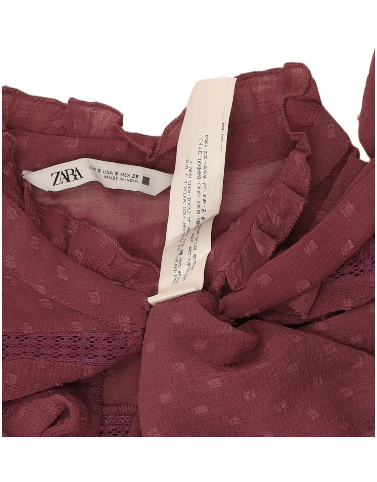 ZARA Womens See Through Front Tie Blouse Top UK 10 Small Pink Spotted BZ07 thumbnail 3