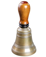 Festive Hand Bell Solid Brass 7.5" Wood Handle Gift Boxed Holiday Desk Table Top