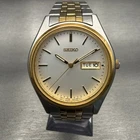 Seiko Watch Men 37mm Silver Dial Two Tone Daydate Round 7N43-9048 New Battery Ad