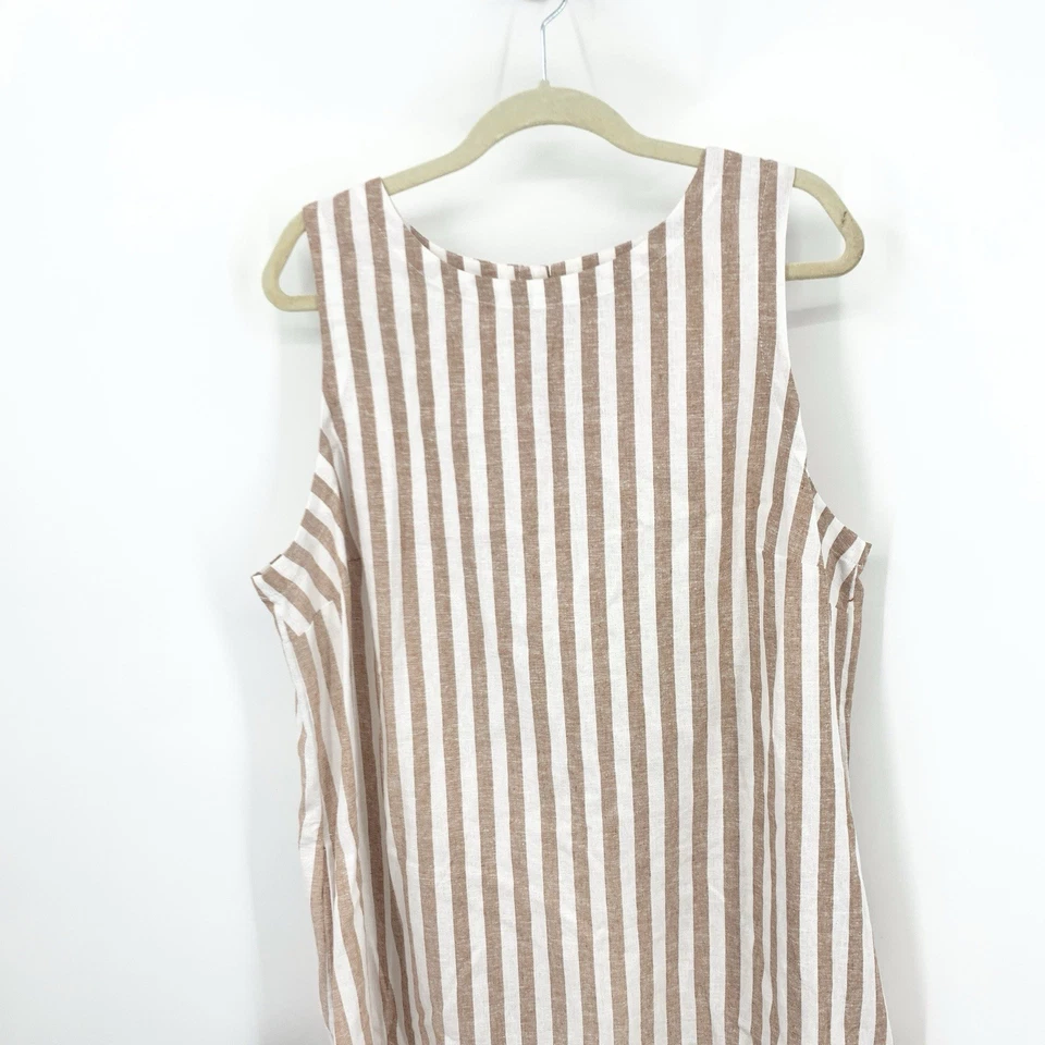 Old Navy Women Size XL Dress Tank Brown White Striped Shift Linen Blend - Image 2 of 4