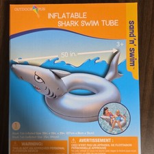 Outdoor Fun Inflatable Shark Swim Tube 50 in Sand 'n Swim Gray Age 3