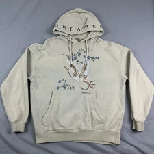 YoungLA Dreamer Hoodie Mens M Embroidered Crane Floral Cotton beige