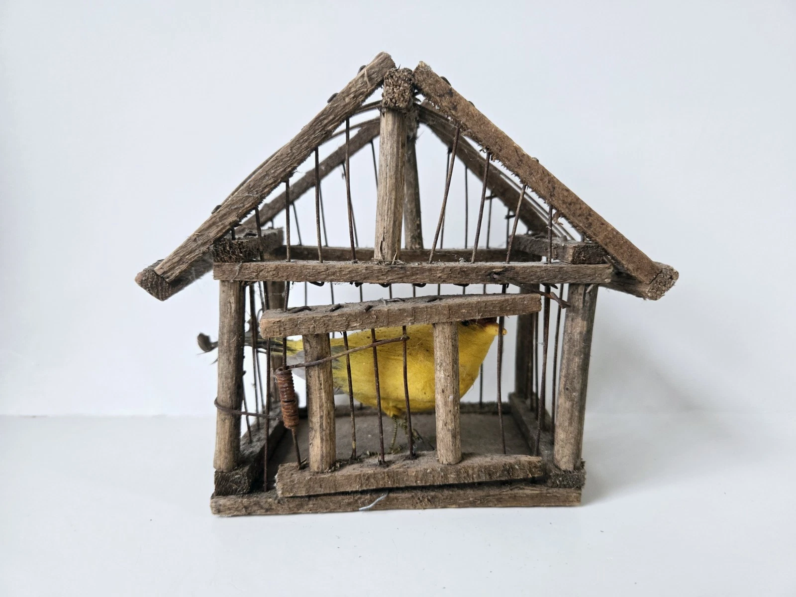 Vintage wooden miniature bird cage 5 1/2x6 1/2