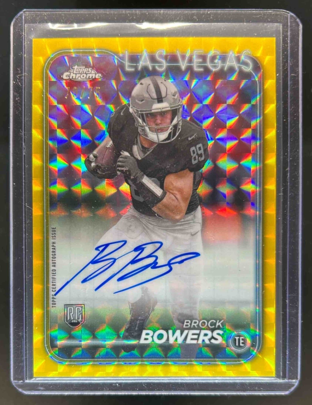 2024 Topps Chrome Brock Bowers Rookie Auto RC Yellow Geometric Refractor #70/75