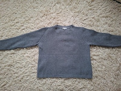 MRS & HUGS Pullover Grau Glitzer Lurex Gr L Cropped Kaschmir Mix Rippstrick