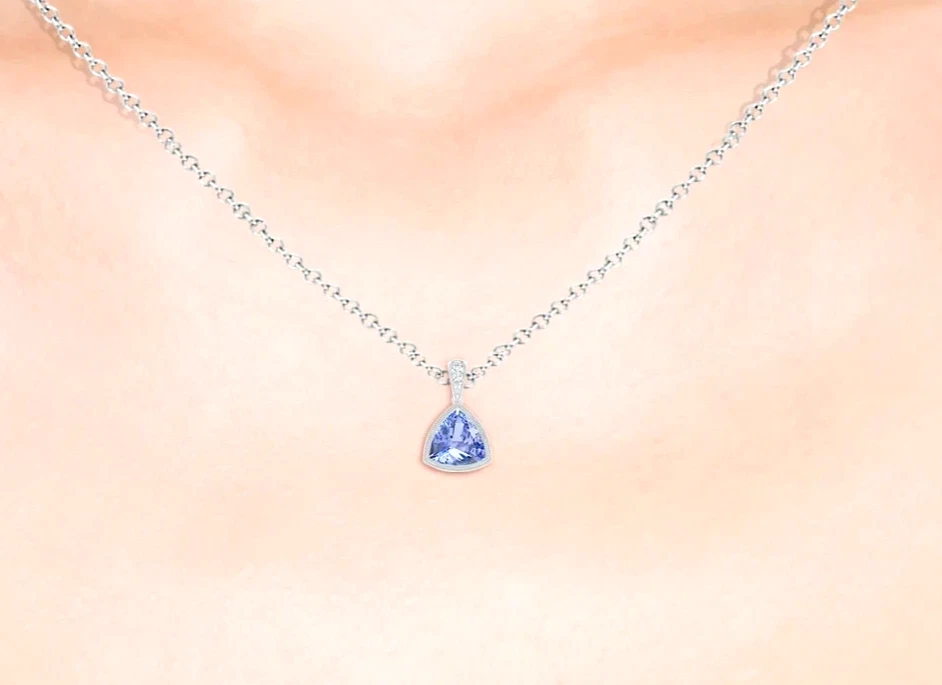 14k Solid Gold Tanzanite & Diamonds Pendant Trillion Cut 0.81 Ctw Christmas Gift - Image 2 of 4