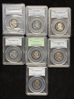 Seven (7) PCGS Graded Jefferson Nickels 1962 1974; Grades Vary See Pics (L567)