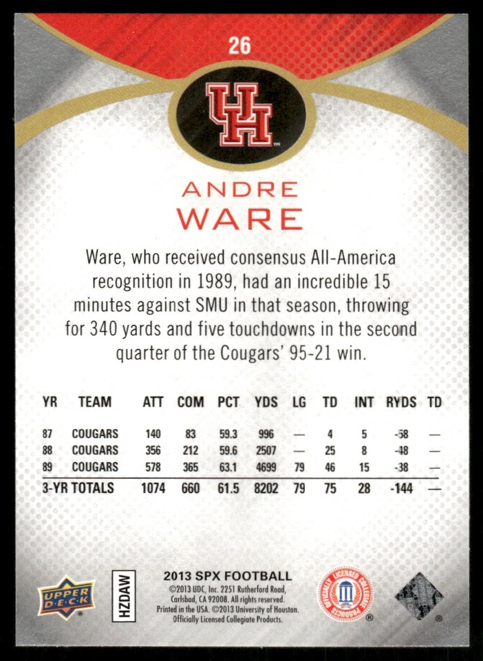 2013 SPx Andre Ware Houston Cougars #26 - Image 2 of 2