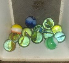 Lot of 13 vintage Glass Marbles Mixed Style Assorted Colors Cat's Eye Swirls