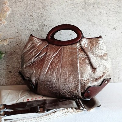 [Gebraucht] MARNI Balloon 2-Wege Schultertasche Handtasche Leder Bronze x Bra...