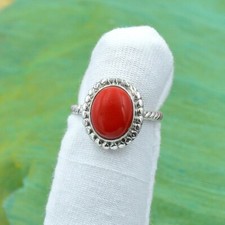 AAA Red Coral Ring 925 Sterling Silver Women's Ring Twisted Band Ring Boho Ring