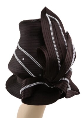 New CHARM NY Black Wide Brim Hat A/B Rhinestones NEW Charm NY Black Small Brim RHINESTONE HAT CHURCH BLING  main image 2