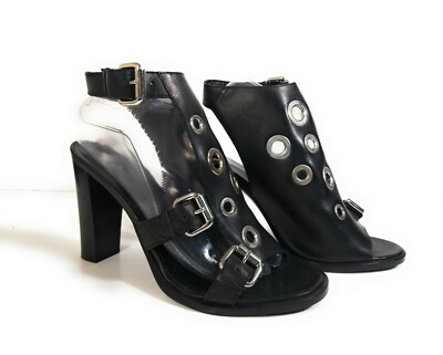 New MCQ By Alexander McQueen Women Booties Studded Black Buckle Sandals Size 40