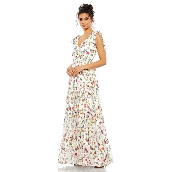 送料関税込■Mac Duggal■ホワイト■フローラルドレス■ NWT Mac Duggal FLORAL PRINT SLEEVELESS SOFT TIE SHOULDER