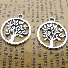 BULK 200Pcs Tree Charms DIY Jewelry Making Pendant Antique Silver