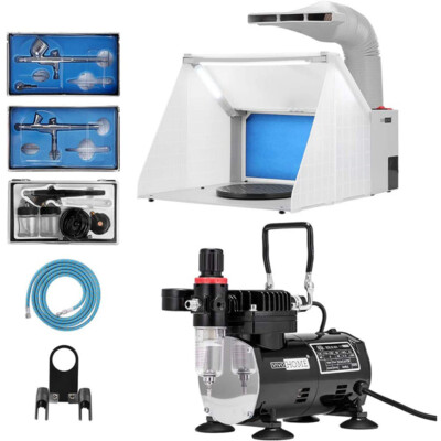 Professional Airbrush Kit with Compressor Spray Booth Fan Filter Complete Set