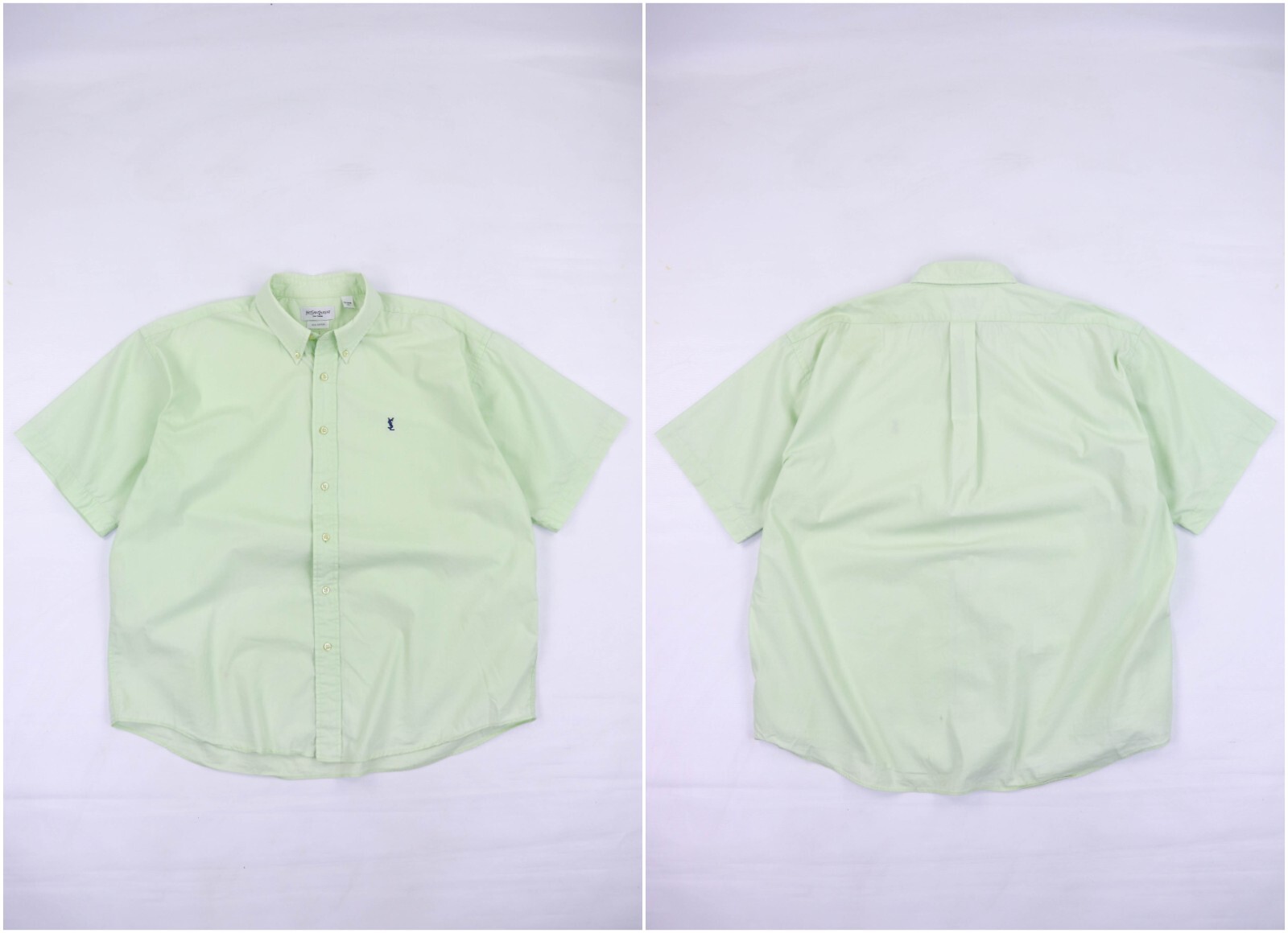 Camicia YSL Yves Saint Laurent vintage anni 90 cotone verde chiaro manica corta XL